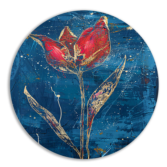 Abstract schilderij van dynamische tulp aluminium muurcirkel