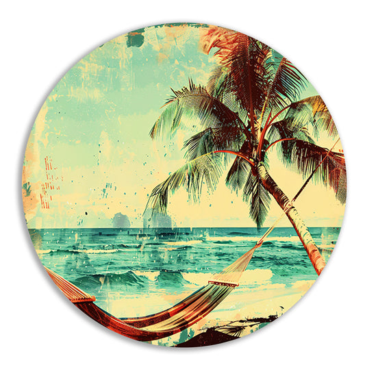 Vintage strand met tropische hangmat   forex muurcirkel