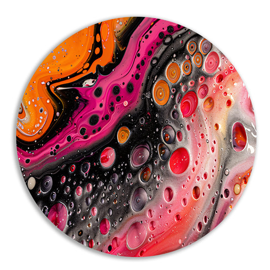 Abstract kunstwerk met kleurrijke bellen en vormen aluminium muurcirkel