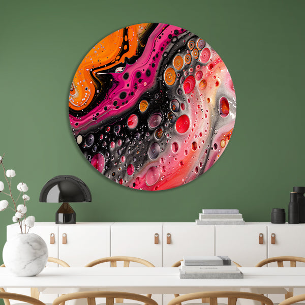 Abstract kunstwerk met kleurrijke bellen en vormen aluminium muurcirkel