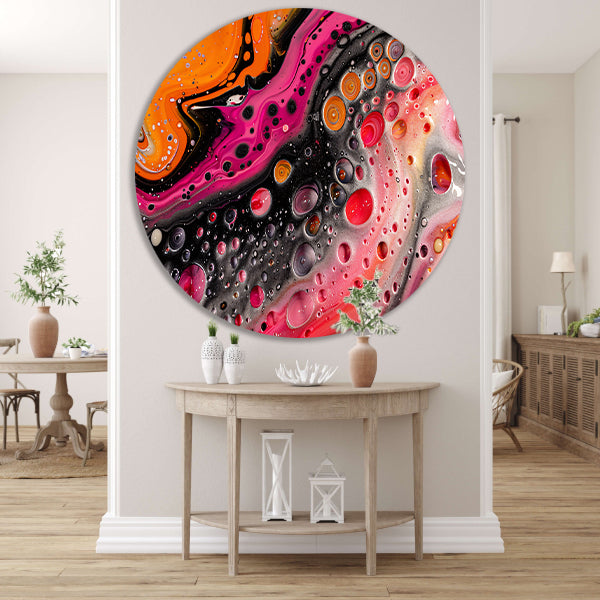 Abstract kunstwerk met kleurrijke bellen en vormen aluminium muurcirkel