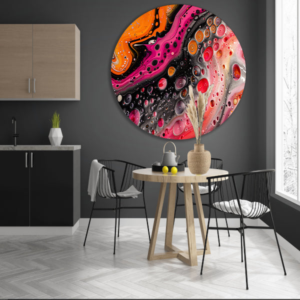 Abstract kunstwerk met kleurrijke bellen en vormen aluminium muurcirkel