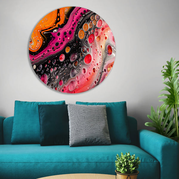 Abstract kunstwerk met kleurrijke bellen en vormen aluminium muurcirkel