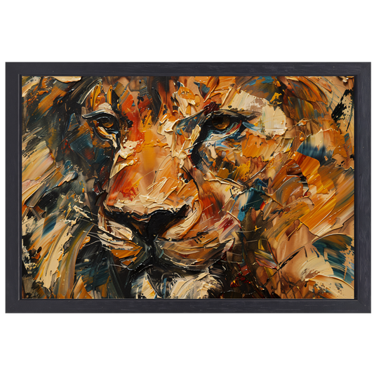 Expressieve Abstracte Leeuwenkop met Kleurrijke Streken canvas met baklijst