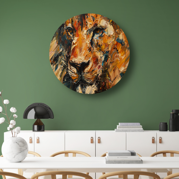 Expressieve Abstracte Leeuwenkop met Kleurrijke Streken forex muurcirkel