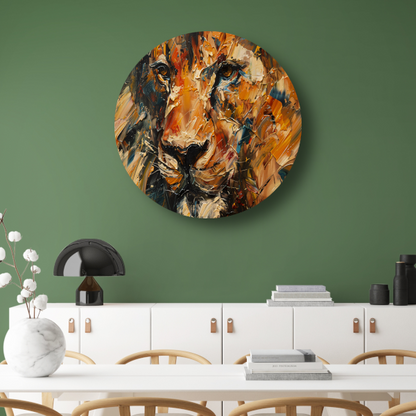 Expressieve Abstracte Leeuwenkop met Kleurrijke Streken forex muurcirkel