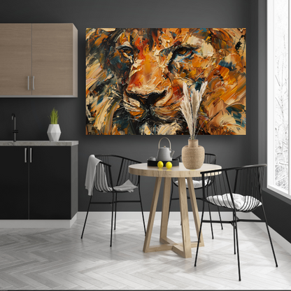 Expressieve Abstracte Leeuwenkop met Kleurrijke Streken poster