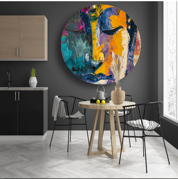 Explosie van Kleur en Dynamiek in Abstracte Kunst aluminium muurcirkel