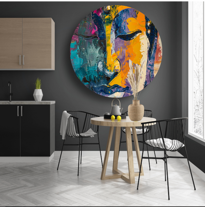 Explosie van Kleur en Dynamiek in Abstracte Kunst aluminium muurcirkel