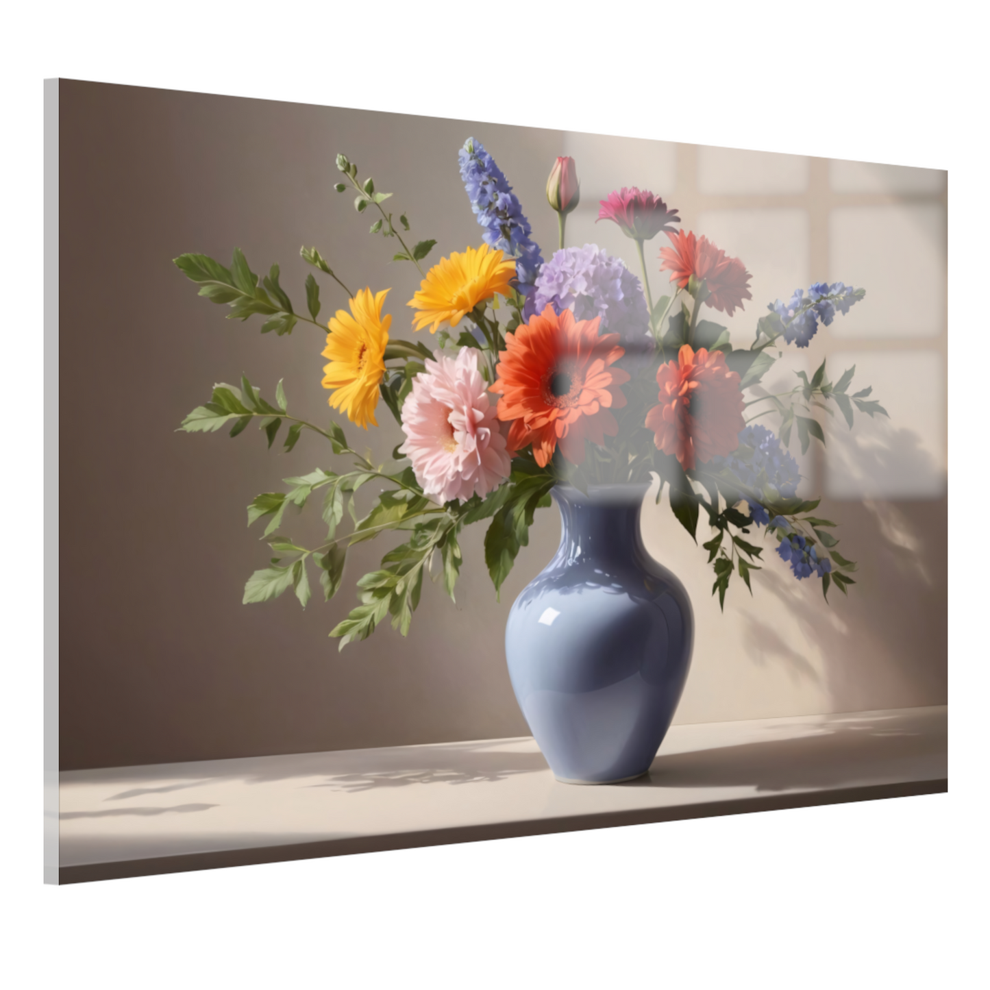 Levendig Boeket in Blauwe Vaas Stilleven acrylglas