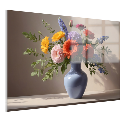 Levendig Boeket in Blauwe Vaas Stilleven acrylglas
