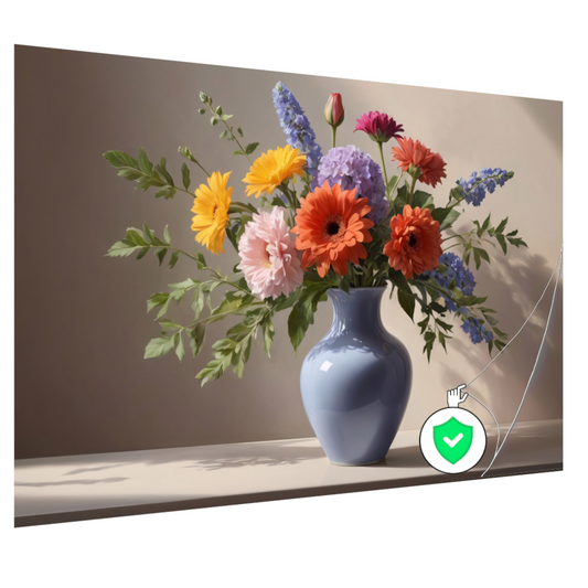 Levendig Boeket in Blauwe Vaas Stilleven poster