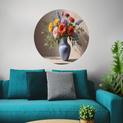 Levendig Boeket in Blauwe Vaas Stilleven aluminium muurcirkel