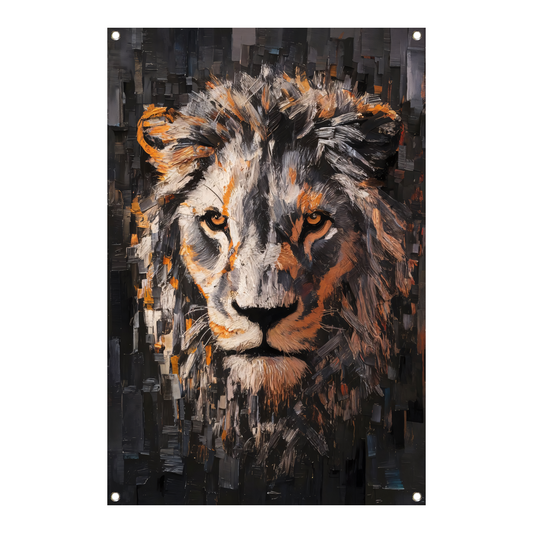 Majestueuze leeuw in levendige kleuren tuinposter