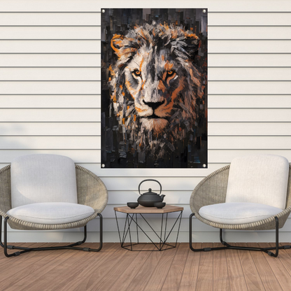 Majestueuze leeuw in levendige kleuren tuinposter