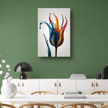 Dynamisch Abstract Bloemensilhouet in Kleur canvas met baklijst