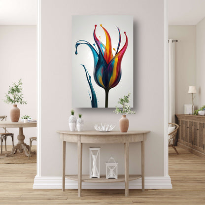 Dynamisch Abstract Bloemensilhouet in Kleur canvas met baklijst