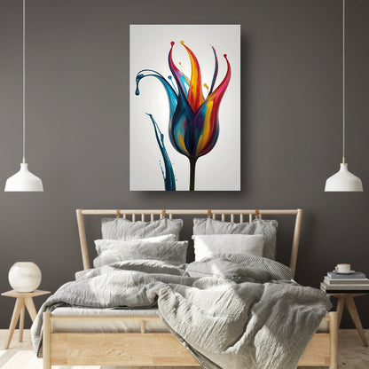 Dynamisch Abstract Bloemensilhouet in Kleur canvas met baklijst