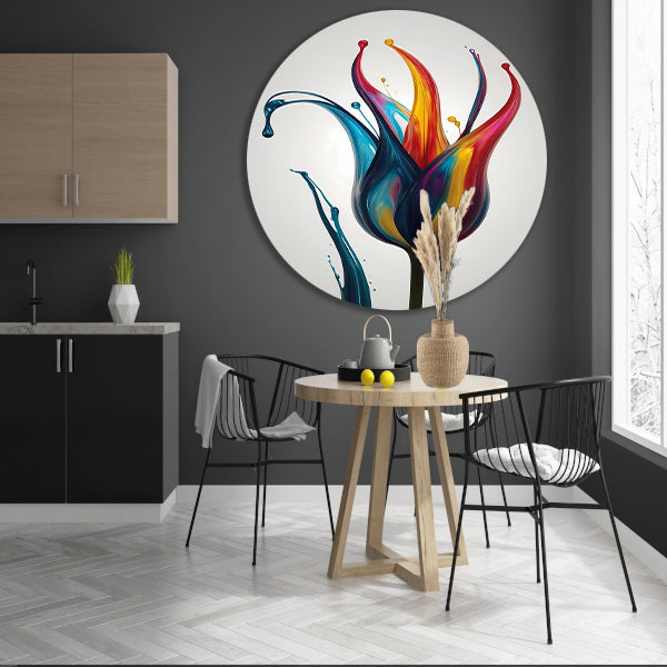 Dynamisch Abstract Bloemensilhouet in Kleur aluminium muurcirkel