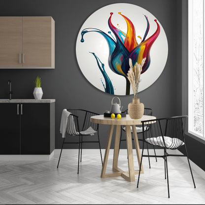 Dynamisch Abstract Bloemensilhouet in Kleur aluminium muurcirkel