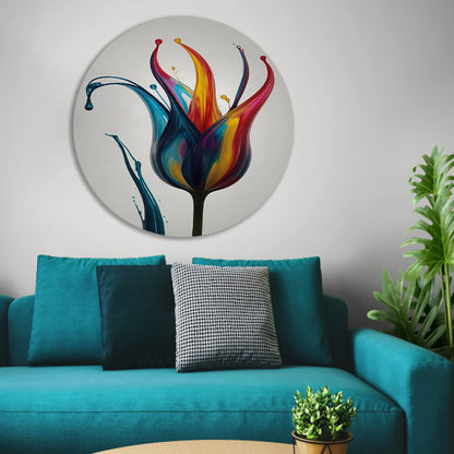 Dynamisch Abstract Bloemensilhouet in Kleur aluminium muurcirkel