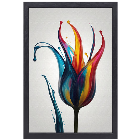Dynamisch Abstract Bloemensilhouet in Kleur canvas met baklijst