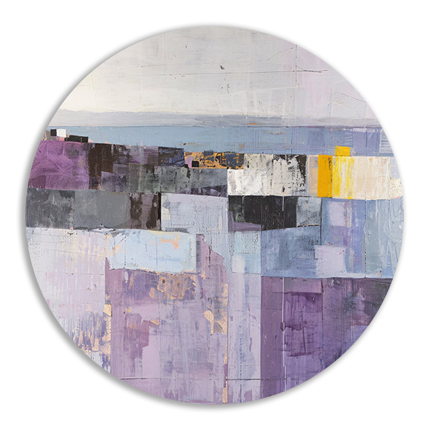 Moderne skyline met abstracte kleurrijke blokken aluminium muurcirkel