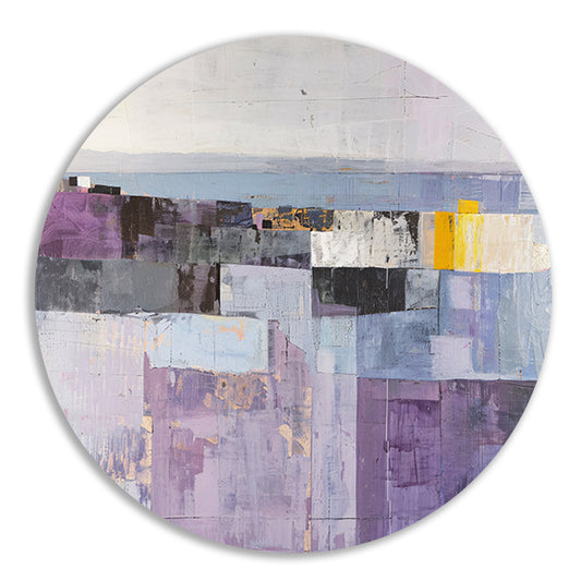Moderne skyline met abstracte kleurrijke blokken aluminium muurcirkel