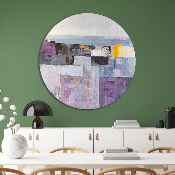 Moderne skyline met abstracte kleurrijke blokken aluminium muurcirkel