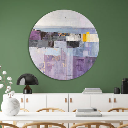 Moderne skyline met abstracte kleurrijke blokken aluminium muurcirkel