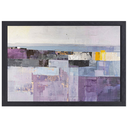 Moderne skyline met abstracte kleurrijke blokken canvas met baklijst