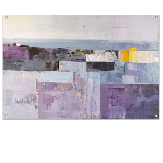 Moderne skyline met abstracte kleurrijke blokken tuinposter