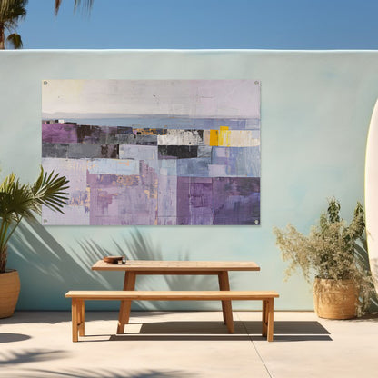 Moderne skyline met abstracte kleurrijke blokken tuinposter