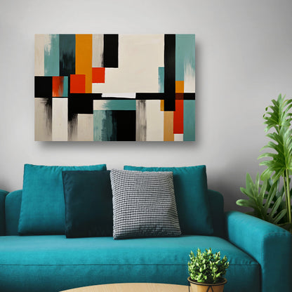 Abstracte moderne schilderij in Japandi stijl poster