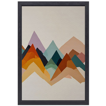 Abstracte Harmonie in Geometrische Bergsilhouetten canvas met baklijst