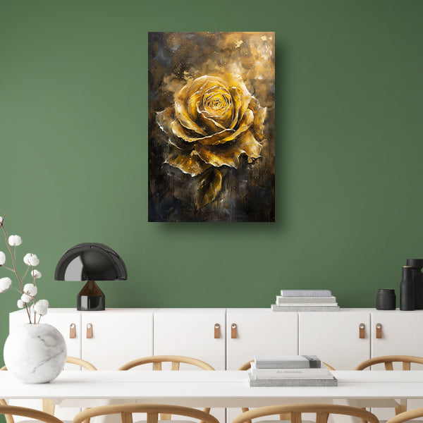 Majestueuze Gouden Roos op Donkere Abstracte Achtergrond canvas