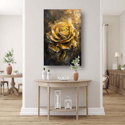 Majestueuze Gouden Roos op Donkere Abstracte Achtergrond canvas