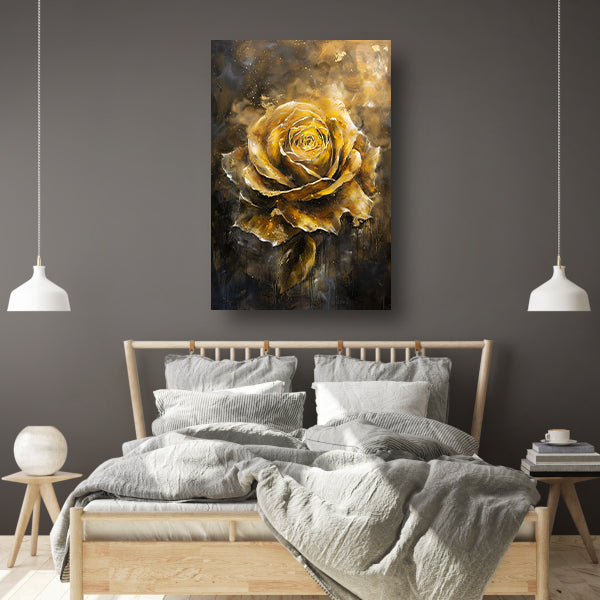 Majestueuze Gouden Roos op Donkere Abstracte Achtergrond canvas