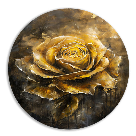Majestueuze Gouden Roos op Donkere Abstracte Achtergrond aluminium muurcirkel