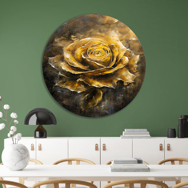 Majestueuze Gouden Roos op Donkere Abstracte Achtergrond aluminium muurcirkel