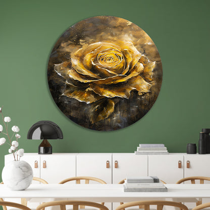 Majestueuze Gouden Roos op Donkere Abstracte Achtergrond aluminium muurcirkel