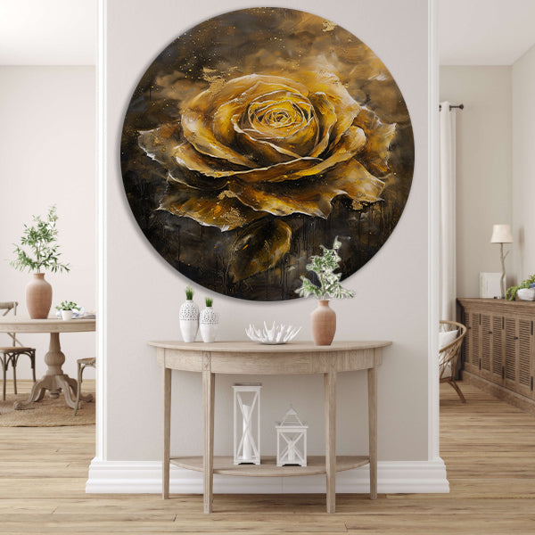 Majestueuze Gouden Roos op Donkere Abstracte Achtergrond aluminium muurcirkel
