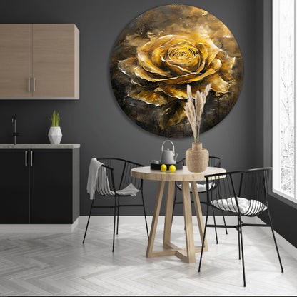 Majestueuze Gouden Roos op Donkere Abstracte Achtergrond aluminium muurcirkel