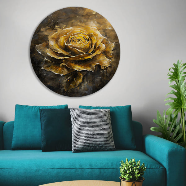 Majestueuze Gouden Roos op Donkere Abstracte Achtergrond aluminium muurcirkel