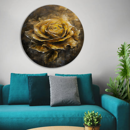 Majestueuze Gouden Roos op Donkere Abstracte Achtergrond aluminium muurcirkel