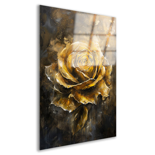 Majestueuze Gouden Roos op Donkere Abstracte Achtergrond acrylglas