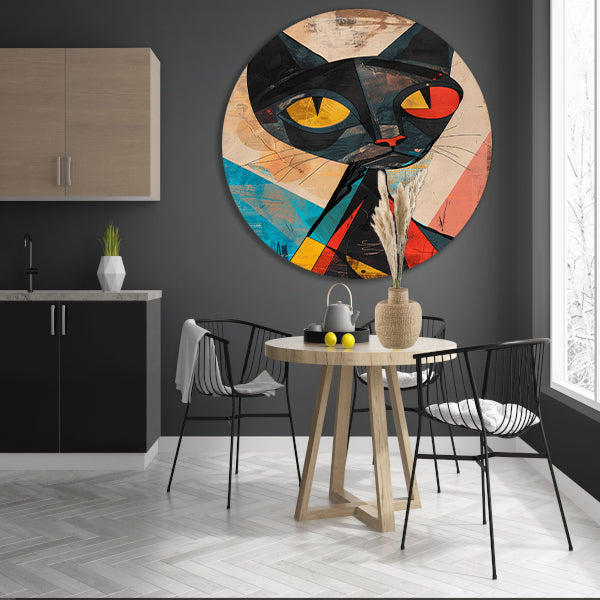 Kubistische Kat met Kleurrijk Geometrische Vormen aluminium muurcirkel