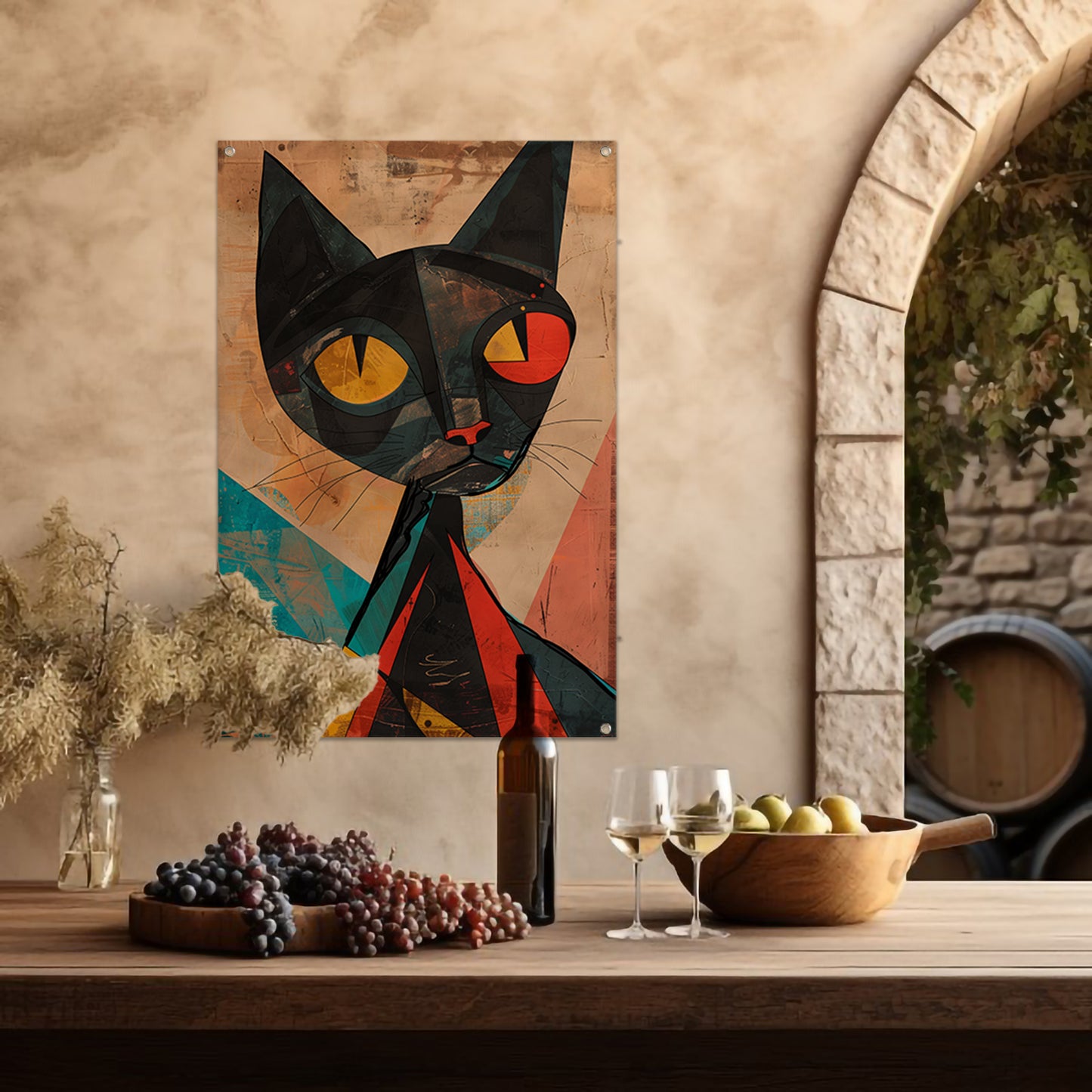 Kubistische Kat met Kleurrijk Geometrische Vormen tuinposter