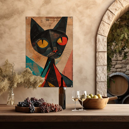 Kubistische Kat met Kleurrijk Geometrische Vormen tuinposter