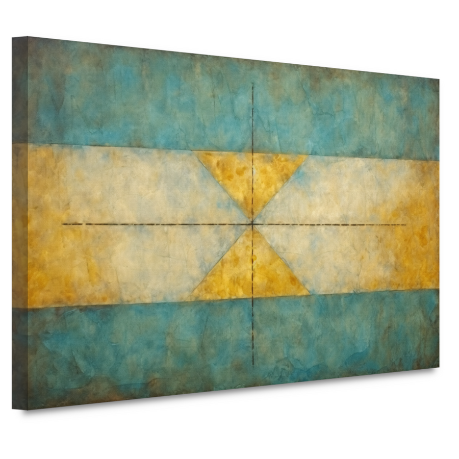 Geometrische compositie in geel, blauw en wit canvas